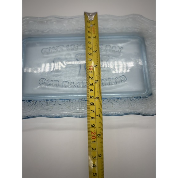 Glass Plate Crystal Blue Tray Give Us This Day Our Daily Bread 10.5"L x 7"W - Picture 4 of 6